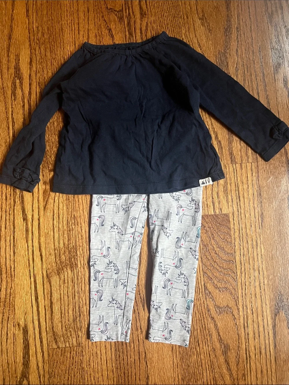 GAP Navy Top with Light Gray Unicorn Print Leggings Set